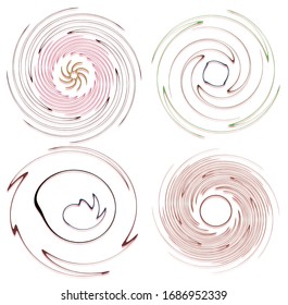 Darkish, dark set of spiral, twirl and swirl shapes. Volute, helix abstract design elements. Spire, sworl illustration