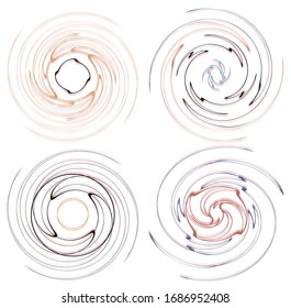 Darkish, dark set of spiral, twirl and swirl shapes. Volute, helix abstract design elements. Spire, sworl illustration