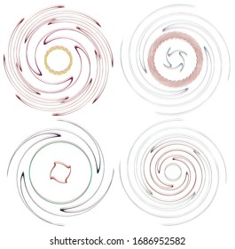 Darkish, dark set of spiral, twirl and swirl shapes. Volute, helix abstract design elements. Spire, sworl illustration