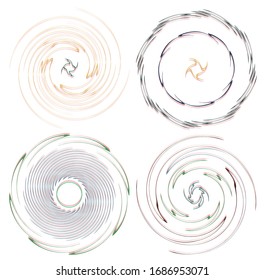 Darkish, dark set of spiral, twirl and swirl shapes. Volute, helix abstract design elements. Spire, sworl illustration