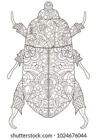 Darkling beetle. Anti Stress Coloring Book. Vector object illustration Egyptian beetle. Black lines on a white background.