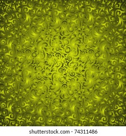 Darkly green seamless background with shone monograms
