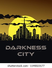 darkness city vector illustration, city of darkness, for book cover and background 