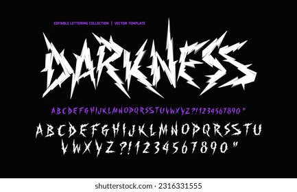 Darkness - Dark Lettering tattoo vector type font with thorns. Y2k Trendy type font for Grunge Punk Rock and Dead Rock design. Scary tattoo font 2000s concept. Rock n Roll style lettering