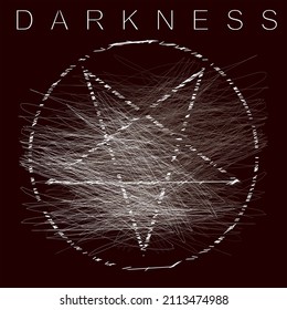 darkness inscription words background dark. Black magic symbols collection. Hand engraved tattoo style illustration Spooky night gothic witchcraft