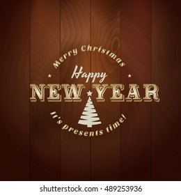 darkness new timber background that build a difference in your new design with a aged typography gold sign of merry christmas and smiling new year 2017 vector image design template for reception card