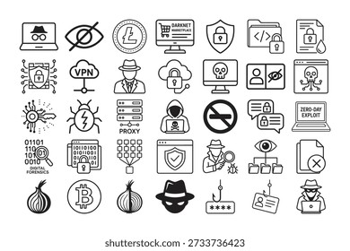 Darknet icon set vector illustration bundle for cyber security and hacking concept