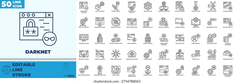 Darknet Line Editable Icons set