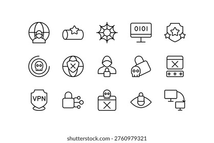 Darknet line icon set. Network, deep web, black market, freedom, dark, side, website, cyber outline vector icons. Editable stroke