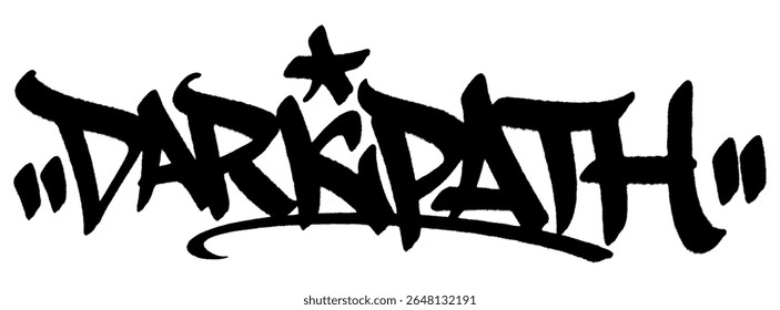 Marca de grafite DarkPath em preto-e-negrito com textura de pintura de spray pingando. Fundo transparente. Urbana vibração arenosa para misteriosos projetos masculinos.