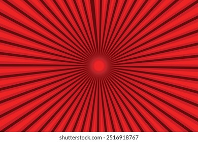 Dark-red and light-red abstract texture with sunburst, flare, beam. Retro art design. Sun glow bright pattern