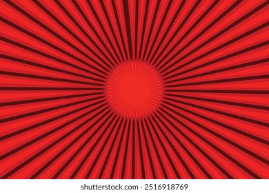 Dark-red and light-red abstract texture with sunburst, flare, beam. Retro art design. Sun glow bright pattern