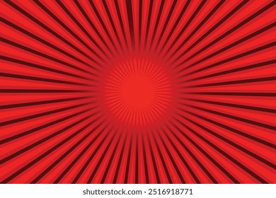 Dark-red and light-red abstract texture with sunburst, flare, beam. Retro art design. Sun glow bright pattern