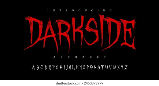 Darkside horror halloween Font Uppercase Lowercase and Number. Spooky Lettering Minimal Fashion Designs. Typography modern serif fonts regular decorative vintage concept. vector illustration