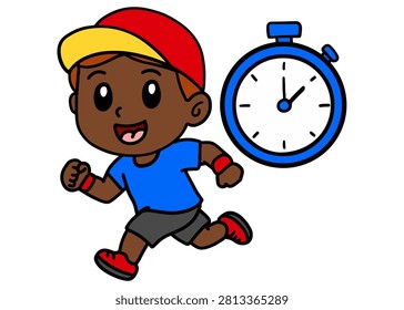Dark-Skinned Boy Marathon Runner Maintaining a Steady Running Pace