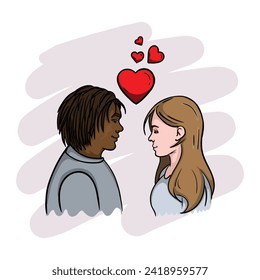 Dark-skinned guy and white girl in love want to kiss