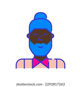 Hombre de piel oscura con barba y pan. Estilo de dibujos animados de color negrita icono simplista minimalista para marketing y marca