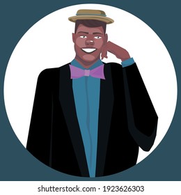 dark-skinned smiling man, stylish, vector