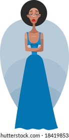 dark-skinned woman in a blue evening dress