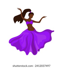 Dark-skinned woman dances a belly dance. East Dance. Vector drawing isolated