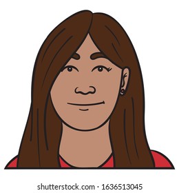 Dark-skinned woman with long brown hair looking at the camera with a smile. Avatar comic.