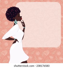 Dark-skinned woman on a pink background (eps10); jpg version also available