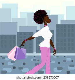 Dark-skinned woman shopping in the city (eps10); jpg version also available