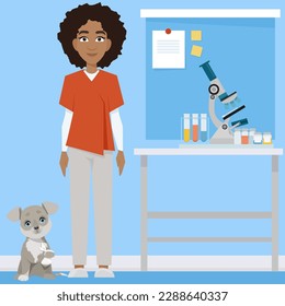 Dark-skinned woman veterinarian on the background of a medical office