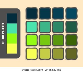 Darkslategray mediumaquamarine chartreuse khaki color palette, colour matching, rgb colors, harmonious colours catalog sample, design and edit idea