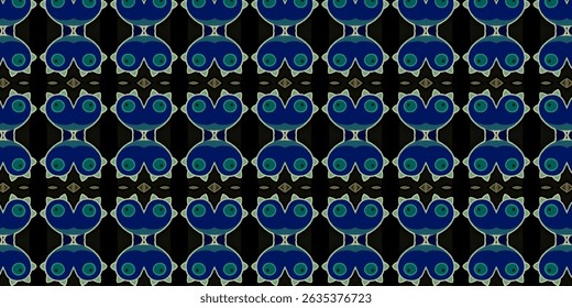 Dark-Themed Blue Abstract Creature Pattern – Seamless Background