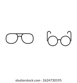 A dark-themed glasses icon set featuring silhouettes and outline styles. Includes sunglasses, reading glasses, and trendy frames. Ideal for dark UI, mobile apps, and modern web interfaces.