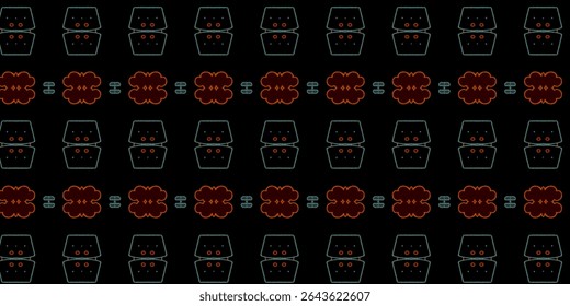 Dark-themed seamless pattern featuring neon-styled crackers and clouds, giving a modern, night-inspired twist to playful food motifs.