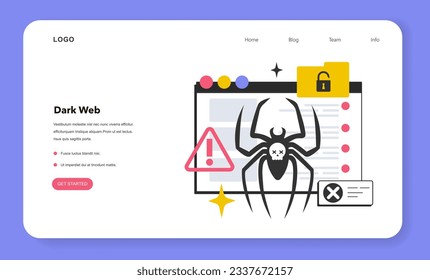 Darkweb or darknet web banner or landing page. Worldwide network segment, anonymous and encrypted communication and content. Flat vector illustration