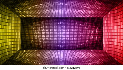 Darkyellow purple red Abstract light lamps background for Technology computer graphic website internet. Screen on stage.Vector illustration.Spot Effect. neon.point, platform, Spotlights.room chamber