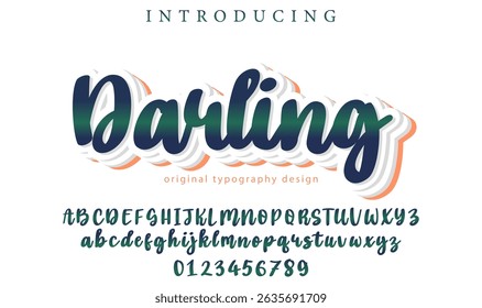 Fonte Darling Pincel elegante pintado com letras maiúsculas vetoriais, alfabeto, fonte