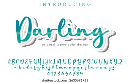 Fonte Darling Pincel elegante pintado com letras maiúsculas vetoriais, alfabeto, fonte