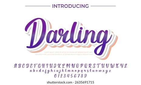 Fonte Darling Pincel elegante pintado com letras maiúsculas vetoriais, alfabeto, fonte