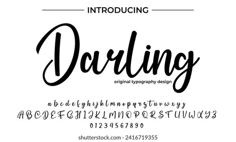 Darling. Handdrawn calligraphic vector font for hand drawn messages. Modern gentle calligraphy