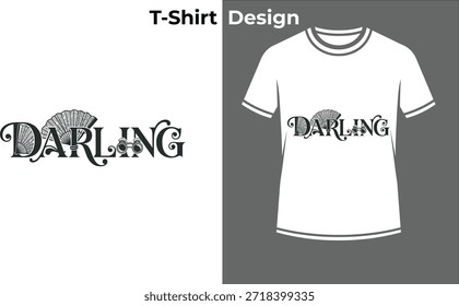 Darling prata tipografia t-shirt vetor ilustração, design de texto elegante com vintage padrão para o querido, romance, e afeição doce.