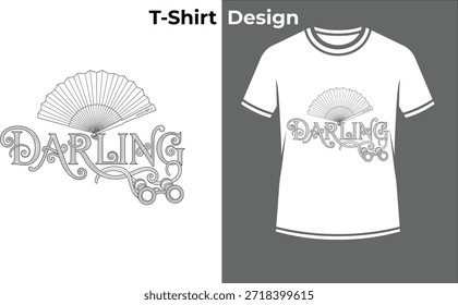 Darling prata tipografia t-shirt vetor ilustração, design de texto elegante com padrão de ventilador para o querido, romance, e doce carinho.