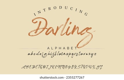 Darling Vintage Brush Script Modern Alphabet. Retro Typeface. Textured unique brush in alphabet style. Letters.Vector Alphabet. Exclusive Custom Letters.