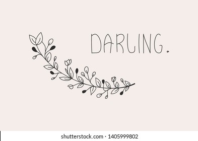 "Darling" word with a floral and leafy branch.