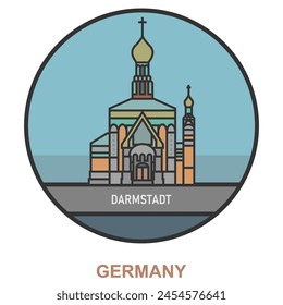 Darmstadt. Cities and towns in Germany. Flat landmark