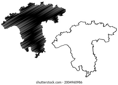 Darmstadt region (Federal Republic of Germany, State of Hessen, Hesse, Hessia) map vector illustration, scribble sketch Darmstadt map