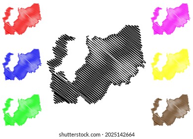 Darmstadt-Dieburg district (Federal Republic of Germany, rural district Darmstadt region, State of Hessen, Hesse, Hessia) map vector illustration, scribble sketch Darmstadt Dieburg map