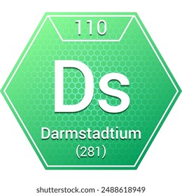 Darmstadtium (Ds) (110) Transition Metal - Fundamental Chemical Element, Periodic Table in Chemistry Symbol, Name, Atomic Mass, Number, Chemistry Hexagon Logo Icon Design, White Background