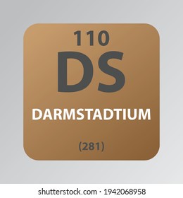 Darmstadtium Ds Diagrama de la ilustración del vector del elemento químico, con número atómico y masa. Diseño plano simple para educación, laboratorio, clase de ciencias.
