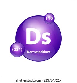 Darmstadtium (Ds) icon structure  chemical element round shape circle purple. 3D Illustration vector. Chemical element of periodic table Sign with atomic number. Study in science for education. 