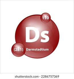 Darmstadtium (Ds) Icon structure chemical element round shape circle brown easily. 3D Illustration vector. Chemical element of periodic table Sign with atomic number. Study in science for education. 