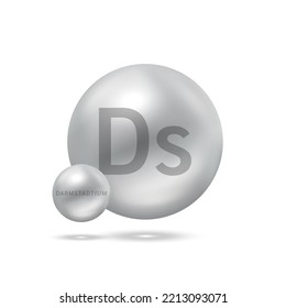 Darmstadtium Molekül Modelle Silber. Konzept der Ökologie und Biochemie. Einzige Kugeln auf weißem Hintergrund. 3D-Vektorgrafik.